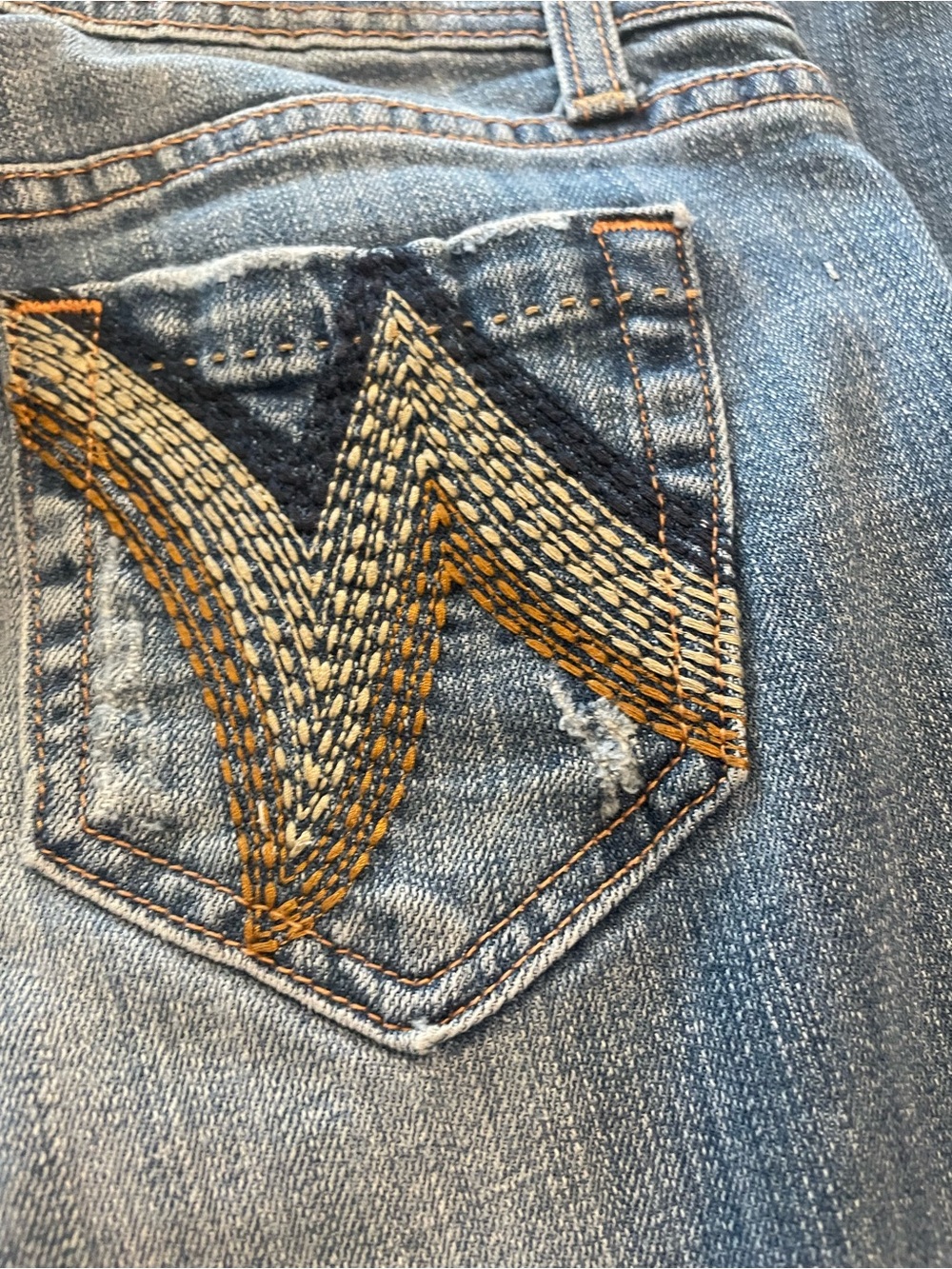 Vigoss Denim Jeans with Red Logo Patch and Copper Stitching